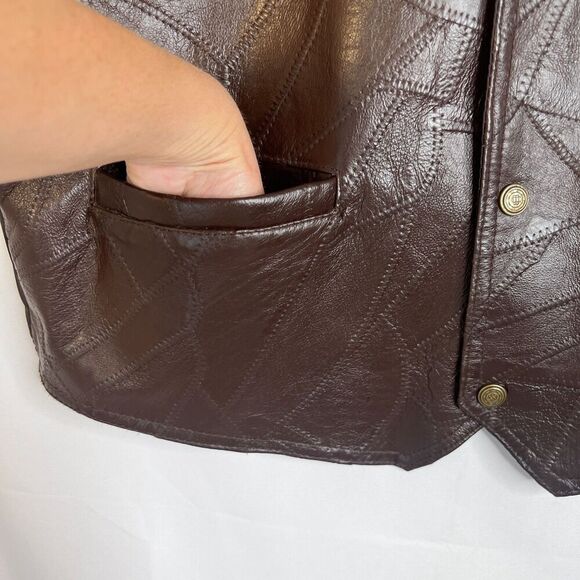 Genuine Leather Brown Snap Button Front Vest Western Wear Urban Cowboy Size XL - Picture 4 of 12